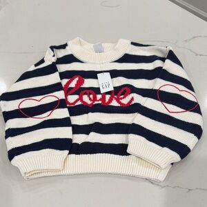 NWT! GAP Baby Navy and White Striped Sweater with Red Love Motif
